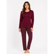 Sleeproom Kadın Mevsimlik Uzun Kol Awesome Bordo Pijama Takımı