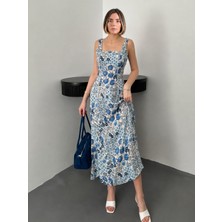 Caddebostan Moda Çiçek Desenli Kare Yaka %100 Viskon Yazlık Elbise
