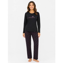 Sleeproom Kadın Mevsimlik Uzun Kol Awesome Siyah Pijama Takımı