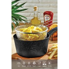 Polochef POLOCHEF Melda Granit Patates,Cips Kızartma Tavası 20CM Patates Kızartma Tencere Fritöz Telli