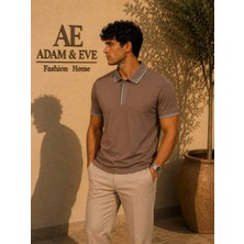 Adam & Eve Fashion Erkek Beyaz Kahverengi Kontrast Biyeli Düğmeli Polo Yaka Kısa Kollu Regular Fit Tişört