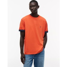 Tommy Hilfiger Erkek Rahat Kalıp Pamuklu Yuvarlak Yakalı Bayrak Logo Etiketli Kısa Kollu Turuncu T-Shirt MW0MW43203-SCX