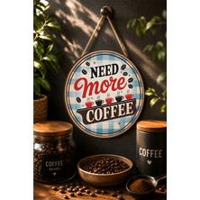 Mayeka Need More Coffee Ekoseli Retro Kahve Fincanları Yuvarlak Mdf Tablo