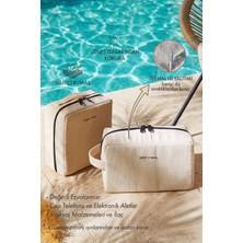 Ocean Home Textile 2'li Termal Astarlı Su Itici Leke Tutmaz Jüt Keten Makyaj Çantası Seti 25 x 15 x 12.5 / 20 x 21 x 11 cm
