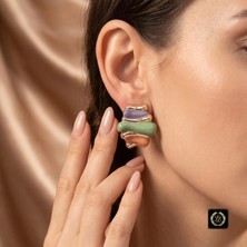 Xuping Jewelry Vıp Seri 316L Çelik 14K Gold Renk Retro Renkli Mine Detaylı Kalın Küpe 25MM