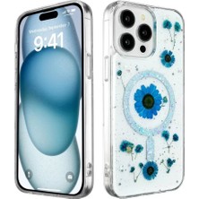 Sh Newface Apple Iphone 15 Pro Max Kılıf Daisy Simli Magsafe Kapak - Mavi Najmaddin