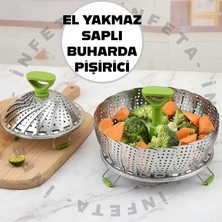 İnfeta El Yakmaz Saplı Katlanabilir Buharda Sebze Pişirme Haşlama Aparatı- Paslanmaz Çelik Ayaklı Genişleyebilir Buharda Sebze Pişirici Sepet