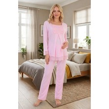 Lohussa Yeni Sezon Pembe Dantelli Düğme Detaylı Özel Tasarım Uzun Kol %100 Pamuk Hamile Lohusa Pijama Takımı