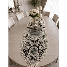 Lena Maison Saray Siyah Tül Üzerine Nakış Işlemeli Battal Boy Runner 135 CMX45 cm