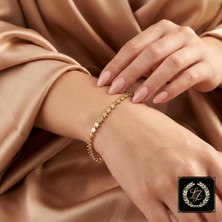 cm Jewelry Vıp Seri 316L Çelik 14K Gold Renk Minik Yıldız Sıralı Ince Bileklik 19,5 cm