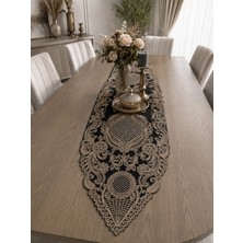 Lena Maison Saray Siyah Tül Üzerine Nakış Işlemeli Battal Boy Runner 135 CMX45 cm