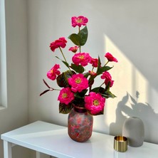 Sedosh Home Vision El Boyama Butik Vazoda Fuşya Yapay Çiçek Aranjmanı H:50 cm Çap 25 cm - Pembe Gold Mavi Dekoratif Vazo