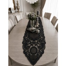 Lena Maison Saray Siyah Tül Üzerine Nakış Işlemeli Battal Boy Runner 135 CMX45 cm
