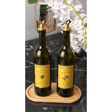 Trend Home Life Ahşap Stantlı Amber 2'li 750 ml Zeytinyağı Sıvıyağ Şişesi Yağdanlık Yağlık