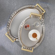 Schafer Ela 2 Li Oval Çay Tepsisi-Kare Kulplu