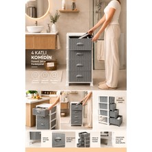 Porsima 0704 4 Katlı Still Komodin Beyaz/gri Çekmeceli Sebzelik-Oyuncak Sepeti-Çok Amaçlı Plastik Organizer