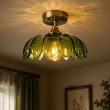 Bamyum Bloom Yeşil Cam Plafonyer Sarkıt Lamba Restoran Salon Aydınlatma