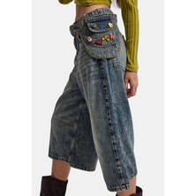 It's Basic Kadın Kot Renk 4W6-31 Baggy Bermuda Icon Detaylı Tasarım Şortolon
