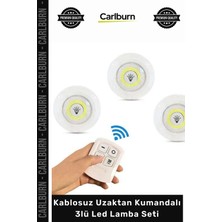 Carlburn Özel Üretim Pilli Zaman Ayarlı Beyaz Işık Dolap Içi Kablosuz Uzaktan Kumandalı 3lü LED Lamba Seti