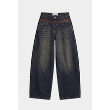 It's Basic Kadın Koyu Kot 2W6-8 Barrel Fit Bol Kesim Özel Tasarım Denim Jean
