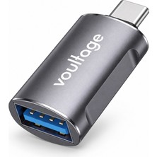 Voultage Type-C To Usb-A Dönüştürücü - USB 3.0 Otg Adaptör, 5 Gbps Yüksek Hızlı Veri Aktarımı, Metalik Gri, Macbook, iPad Pro, Samsung, Laptop ve Akıllı Telefonlar Için Tak Çalıştır Çevirici