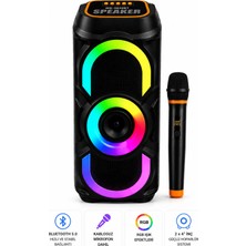 Omaze Kablosuz Mikrofonlu Bluetooth Hoparlör Karaoke Rgb Işıklı Tws Destekli Taşınabilir Parti Hoparlörü USB Fm Radyo 2x4 Inç