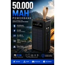 Merwish 50000MAH Solar Powerbank 22.5W Hızlı Şarj | Dahili Usb-C & Lightning Kablolu | 4x Usb-A Çıkışlı Dijital Göstergeli Taşınabilir Şarj Cihazı
