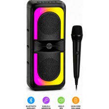 Omaze Bluetooth Hoparlör Karaoke Kablolu Mikrofonlu Taşınabilir Rgb Işıklı Şarjlı Tws Stereo Ses Sistemi