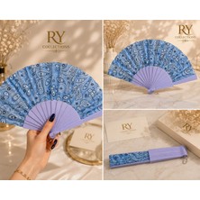 Ry Collections Şal Desenli (Paisley) Mavi Kumaş Akerdeon El Yelpazesi