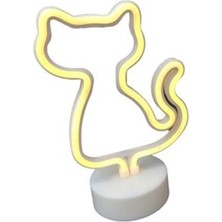 Hace Bazaar Neon Işıklı Kedi Lamba Pil+Usb Pembe Işık