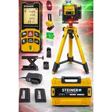 Steiner Profesyonel 12 Köşe Yeşil Çizgi Lazer Otomatik Hizalama Çantalı + 50MT Lazer Metre + Tripod