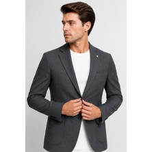Sabri Özel Erkek Dokulu Yarım Astar Esnek Blazer Tek Ceket 12010-KOYU Gri