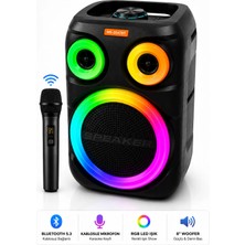 Omaze Bluetooth Hoparlör Karaoke Kablosuz Mikrofonlu 8 Inç Taşınabilir Rgb Işıklı Şarjlı USB Fm Radyo