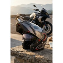 Caspiano Vento Premium Çene Açılır Kask Güneş Vizörlü Siyah Kırmızı Ece 22.06 Sertifikalı
