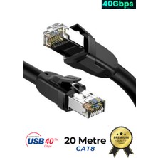 Sarftech Cat8 20 Metre Premium Süper Hızlı Ethernet Kablosu 40 Gigabit/s 2000MHZ Metal Zırhlı RJ45 Lan Kablo