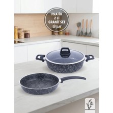 Fms PRATİK SİYAH 2'Lİ GRANİT SET | YANMAZ YAPIŞMAZ YÜZEY | 26 CM TENCERE + 26 CM TAVA |