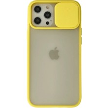Ozkr Store Apple iPhone 12 Pro Max Kılıf Palm Buzlu Kamera Sürgülü Silikon - Sarı