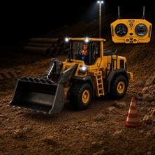 Apexma Oyuncak 2.4ghz Uzaktan Kumandalı Şarjlı 9 Kanallı Buldozer Sesli Işıklı Metal Kepçeli Iş Makinesi
