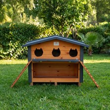 Pati Emlak 3'Lü Mamalıklı Ahşap Kedi Evi (Dış Mekan)