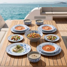 Happy Chef Selva Blue 17 Parça Yemek Takımı, Çanta Hediyeli, Thermoset Melamin