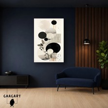 Gaagart Tekli Dikey Kanvas Tablo Siyah Beyaz Daireler ve Minimal Botanik Kompozisyon