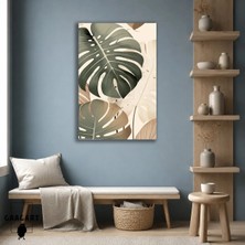 Gaagart Tekli Dikey Kanvas Tablo Büyük Monstera Yaprağı Bej Yeşil Tropikal Modern Duvar Sanatı