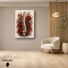 Gaagart Tekli Dikey Kanvas Tablo Kırmızı Çiçeklerle Omurga Anatomisi Fizik Tedavi Dekoru