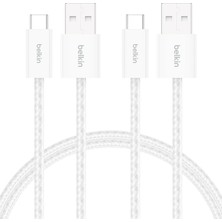 Belkin 2'li Örgülü Usb-A - Usb-C Kablo, 1,5 M, 15 W, Yumuşak, Esnek ve Hızlı Şarj Kablosu, iPhone 17 ve 16 Serisi, Galaxy S25, Pixel 10, iPad Pro ve Daha Fazlasıyla Uyumlu, Beyaz
