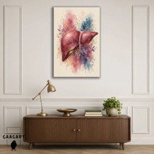 Gaagart Tekli Dikey Kanvas Tablo Renkli Suluboya Karaciğer Anatomisi Medikal Tasarım