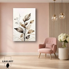 Gaagart Tekli Dikey Kanvas Tablo Sepya Suluboya Yaprak ve Ince Dallar Doğal Salon Dekoru