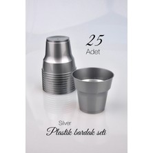 Ezupack 25'li 180 cc Gümüş Renk Lüx Sert Plastik Parti Bardak Doğum Günü Sunum Davet Nişan Söz Akrilik Mika