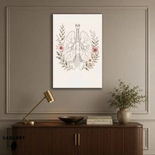 Gaagart Tekli Dikey Kanvas Tablo Ince Çizgili Akciğer ve Pastel Botanik Göğüs Kliniği Dekoru