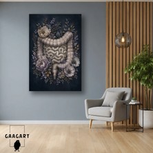 Gaagart Tekli Dikey Kanvas Tablo Koyu Zeminde Çiçekli Bağırsak Anatomisi Klinik Ofis Dekoru