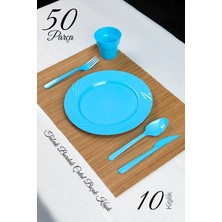 Ezupack 50'li Lüx Sert Plastik Parti Doğum Günü Sunum Davet Nişan Söz Tabak Bardak Çatal Kaşık Bıçak Seti